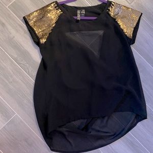 Black and gold sheer top